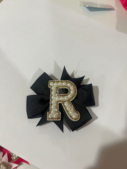 Mini Pearl Initial Bow- LETTER R