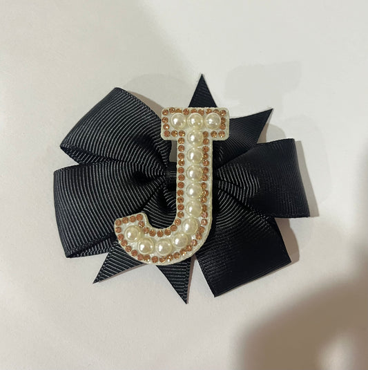 Mini Pearl Initial Bow- LETTER J