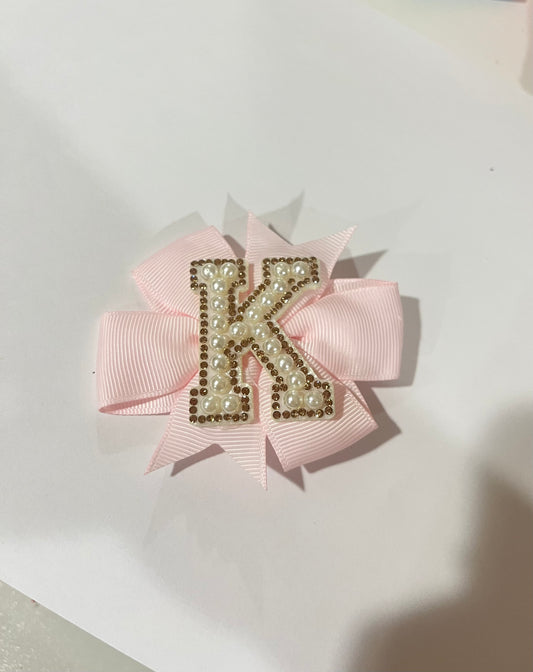 Mini Pearl Initial Bow- LETTER K