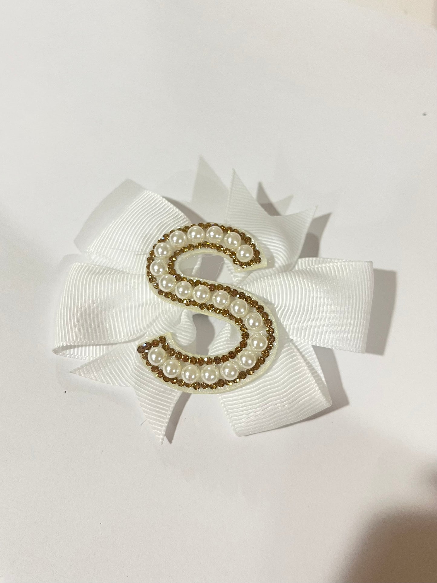 Mini Pearl Initial Bow- LETTER S