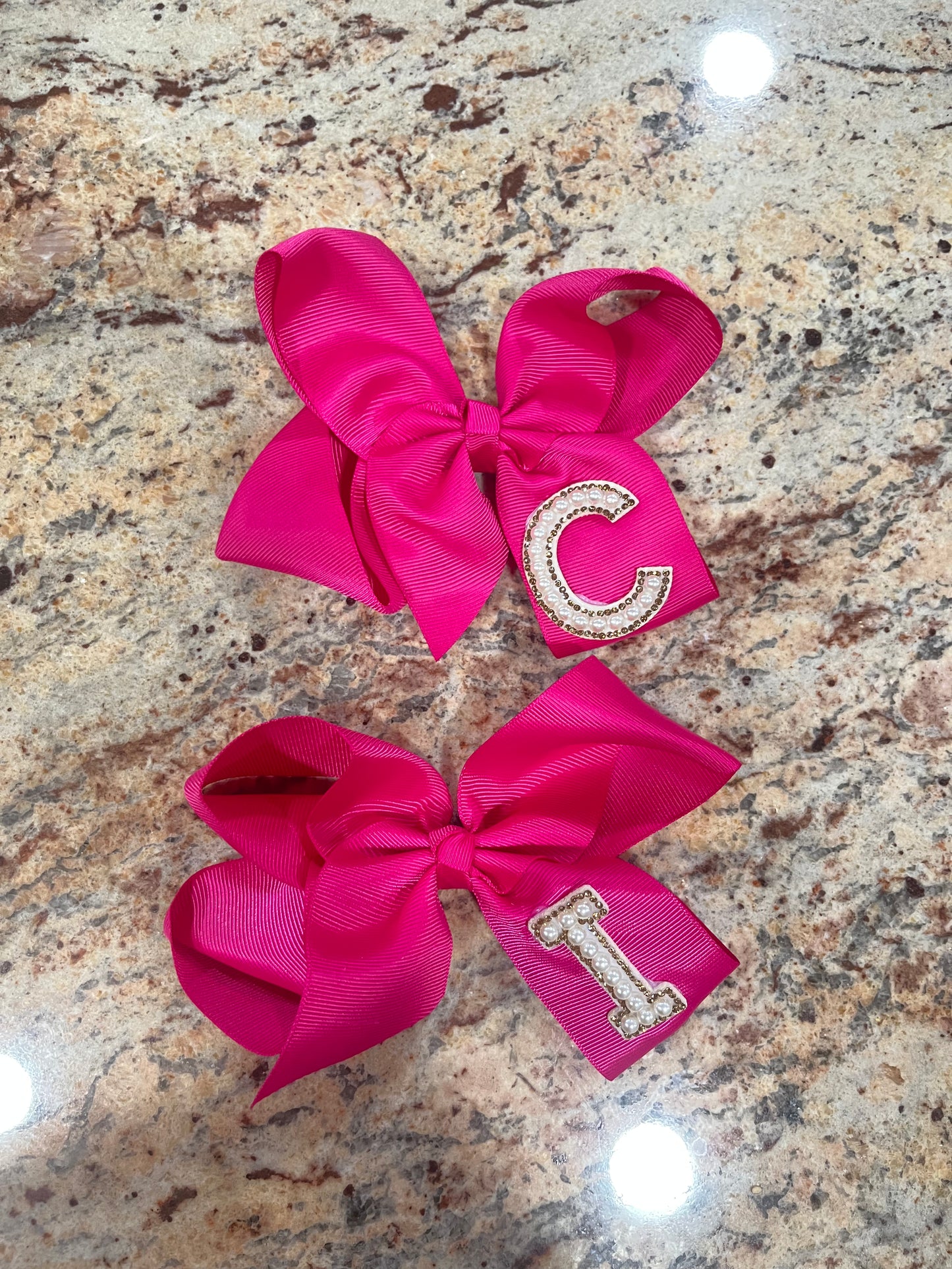 Large Pearl Intial Bow- LETTER C