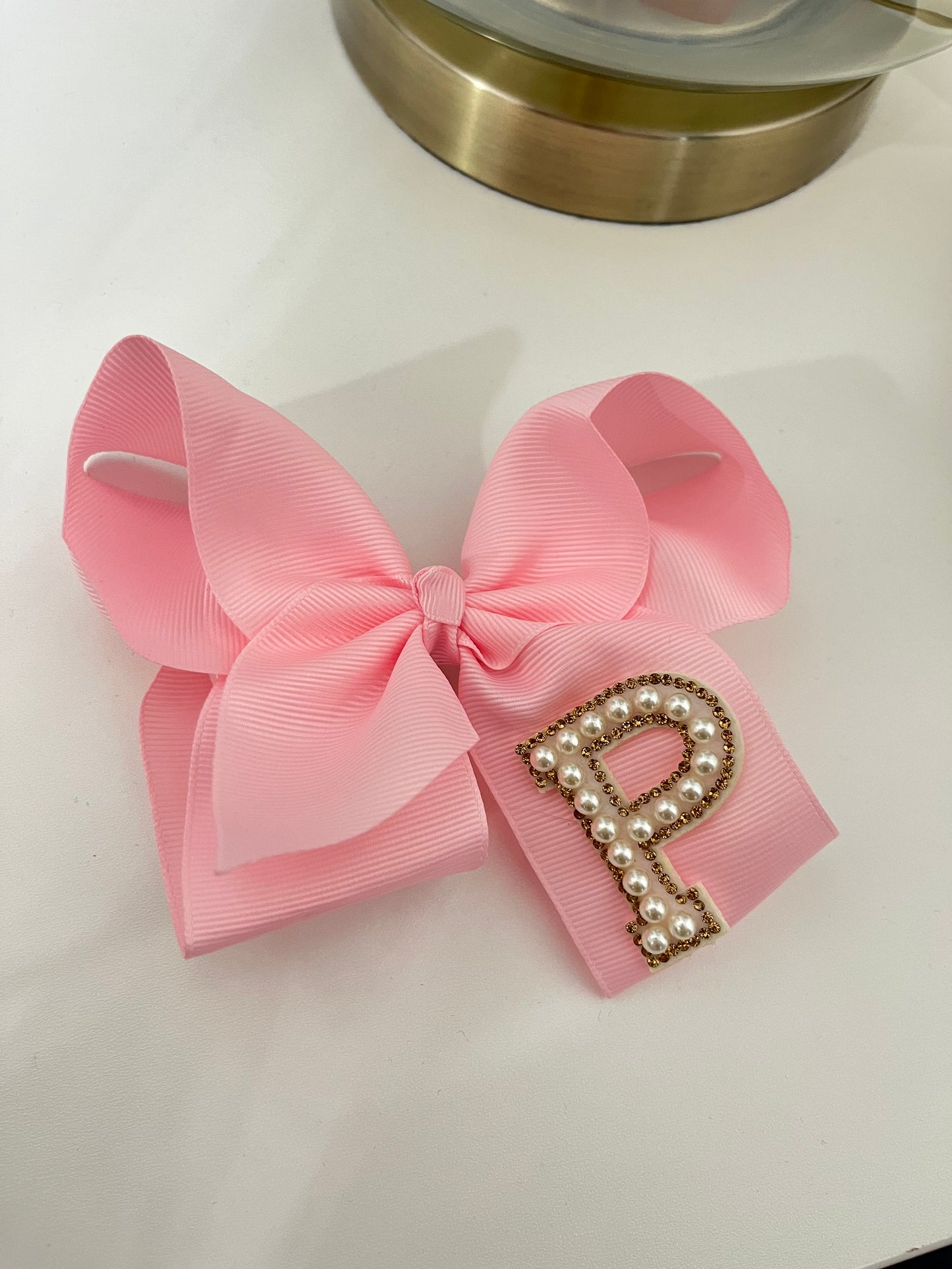 Large Pearl Intial Bow- LETTER P