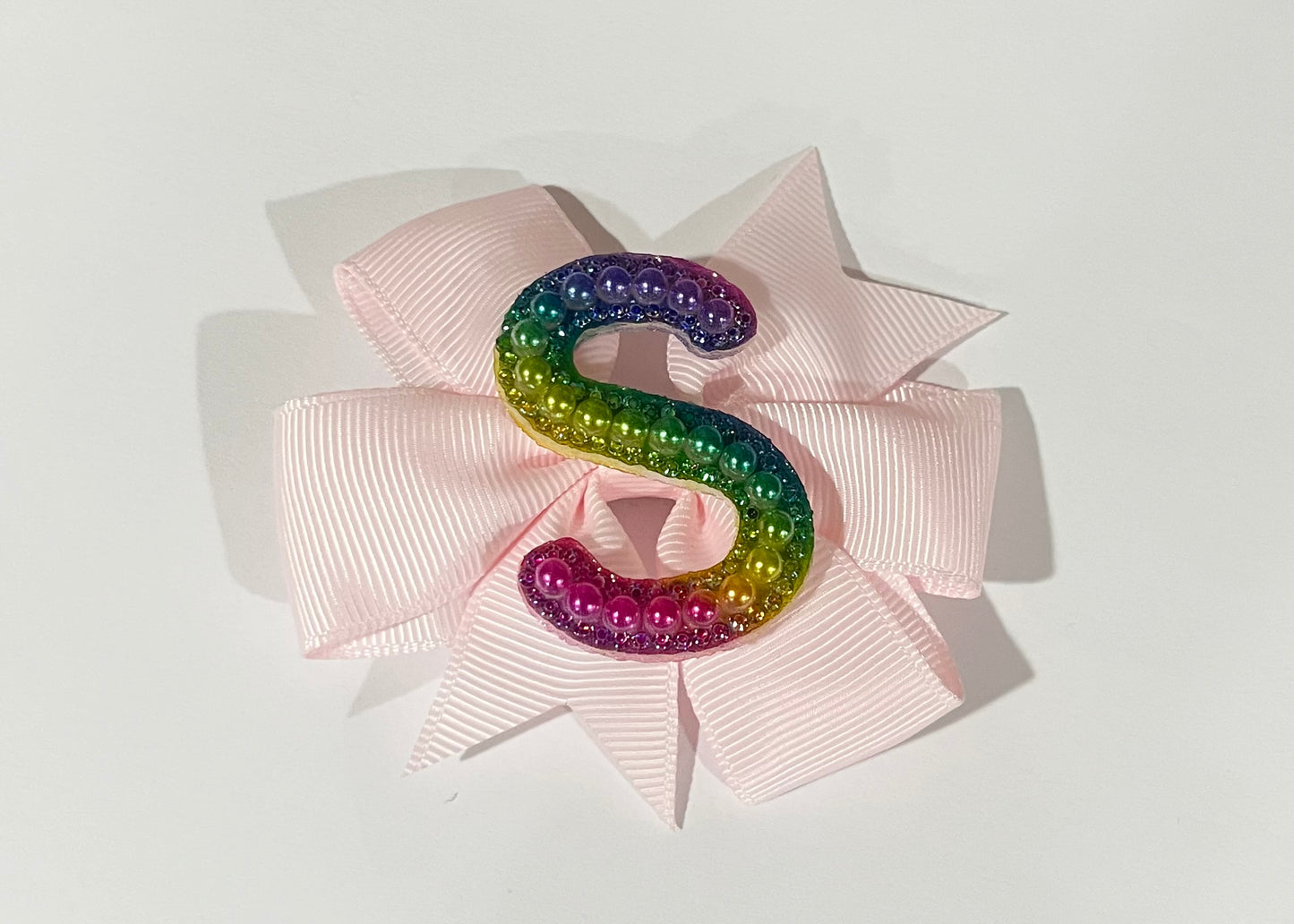 Mini Pearl Initial Bow- LETTER S