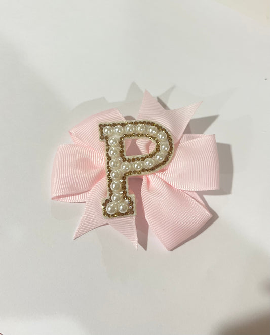 Mini Pearl Initial Bow- LETTER P