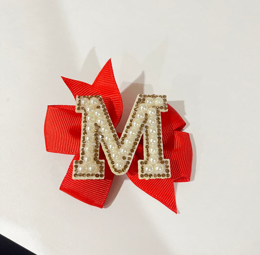 Mini Pearl Initial Bow- LETTER M