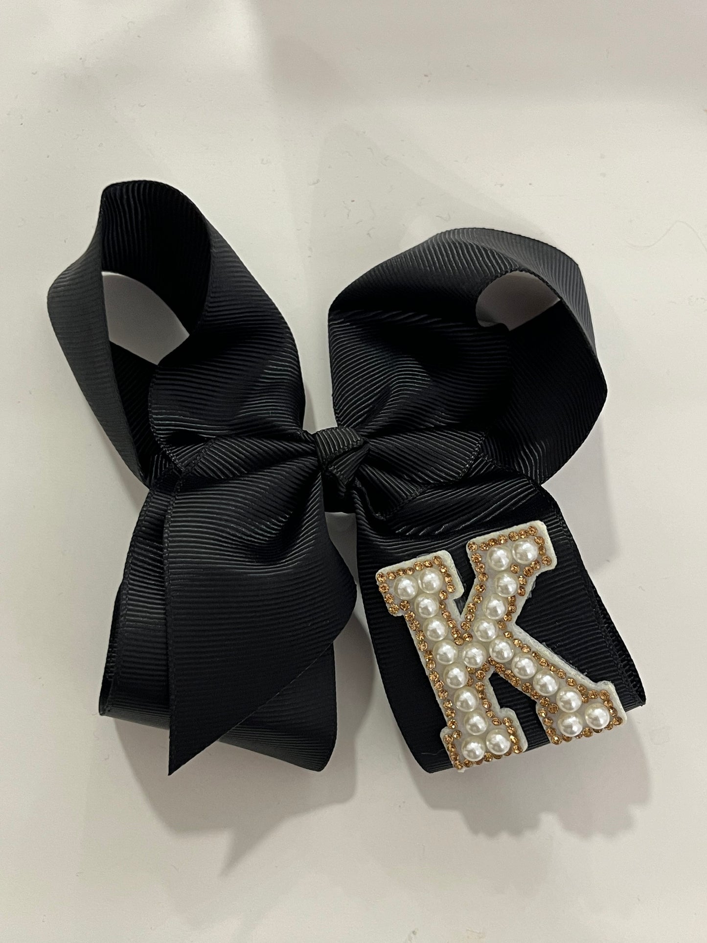 Large Pearl Intial Bow- LETTER K