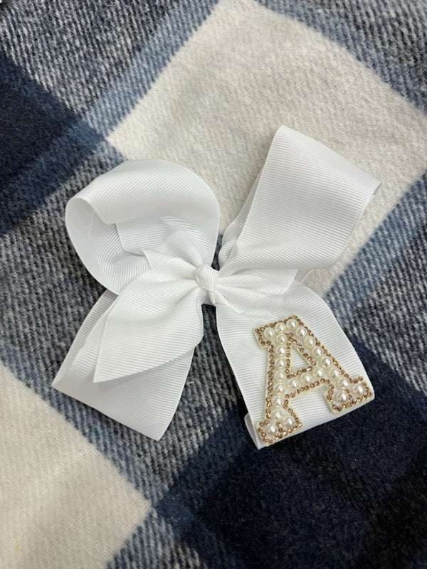 Large Pearl Intial Bow- LETTER A